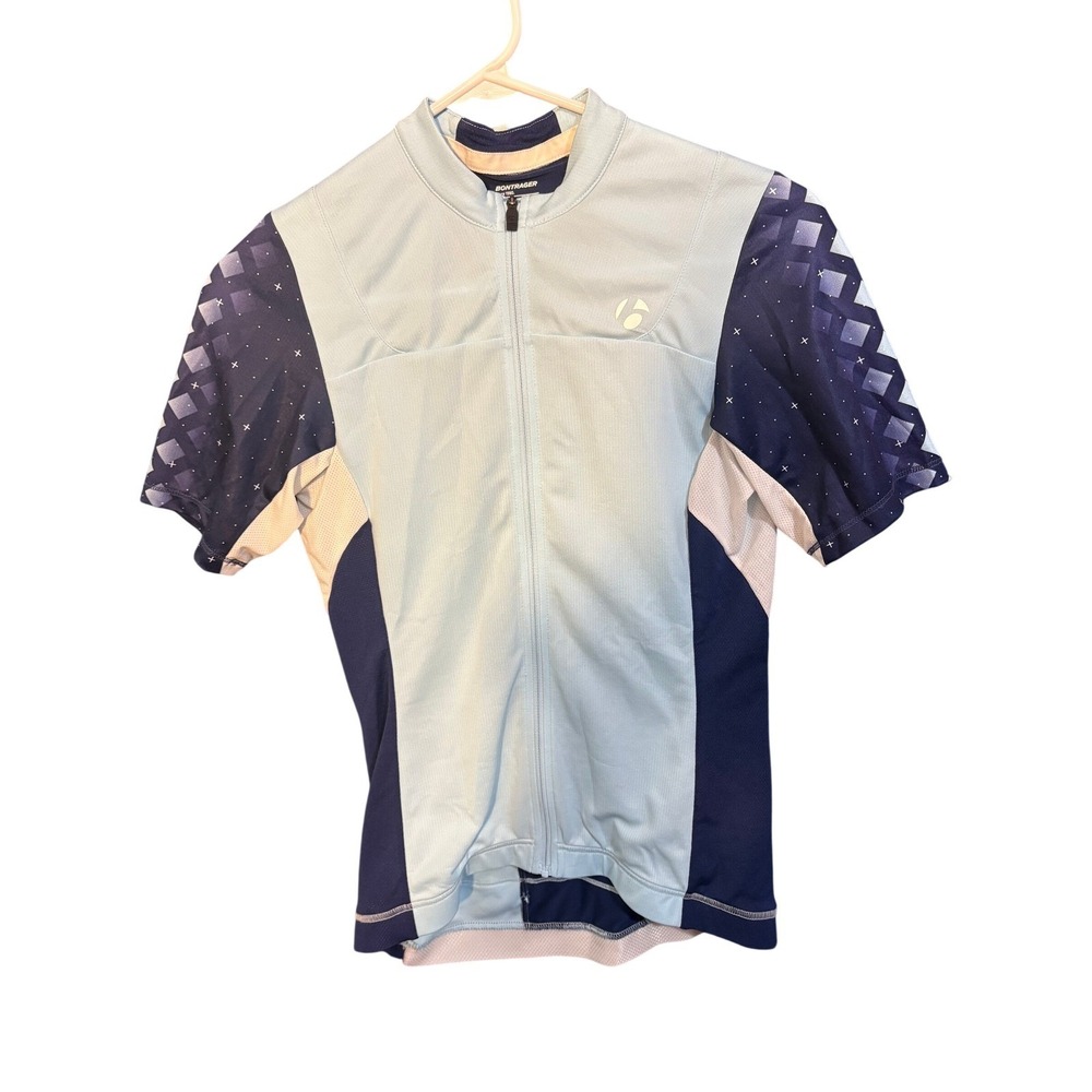 Bontrager Womens Cycling Jersey Blue Geometric Short Sleeve Fitted Size Small